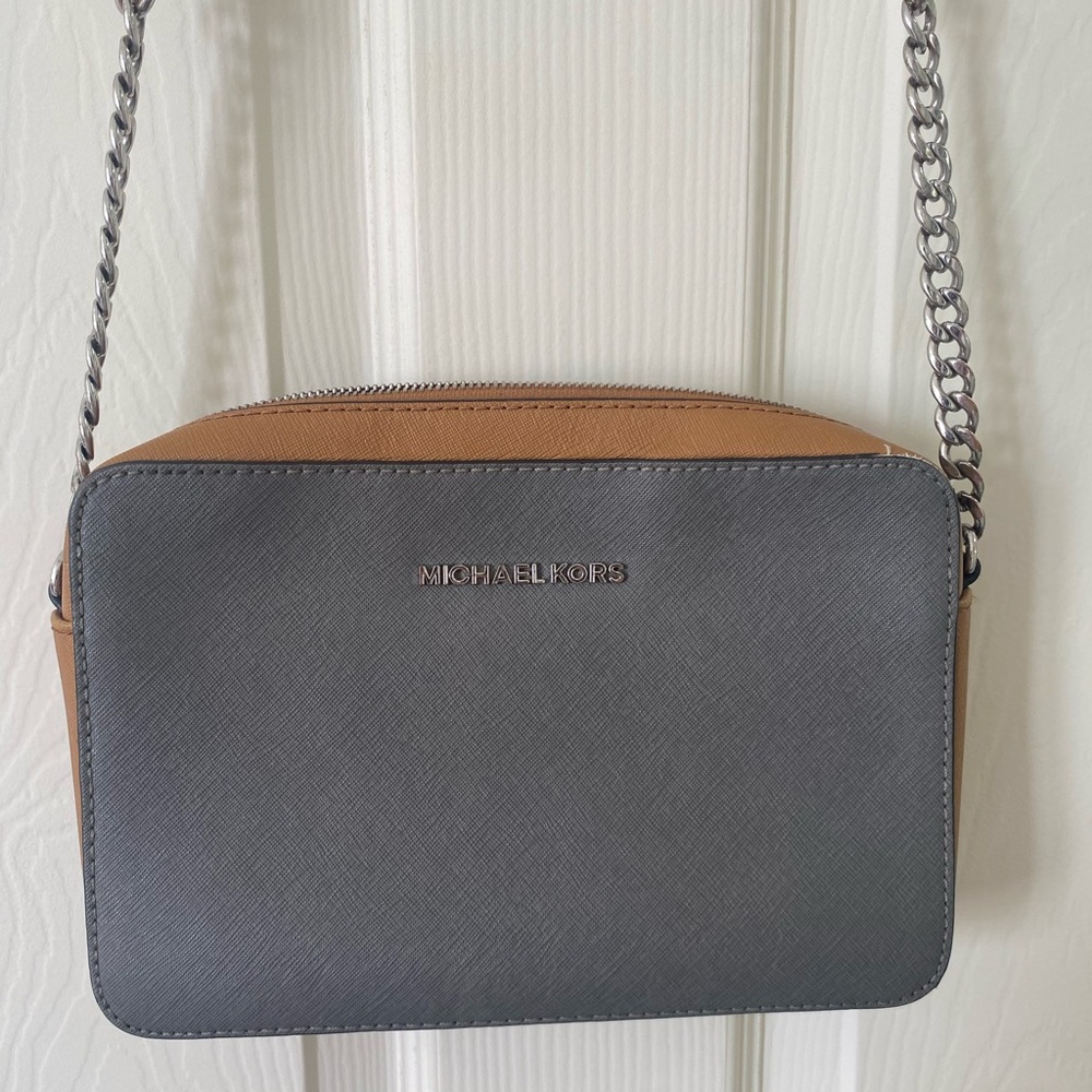 Michael Kors Gray and Tan Crossbody Bag